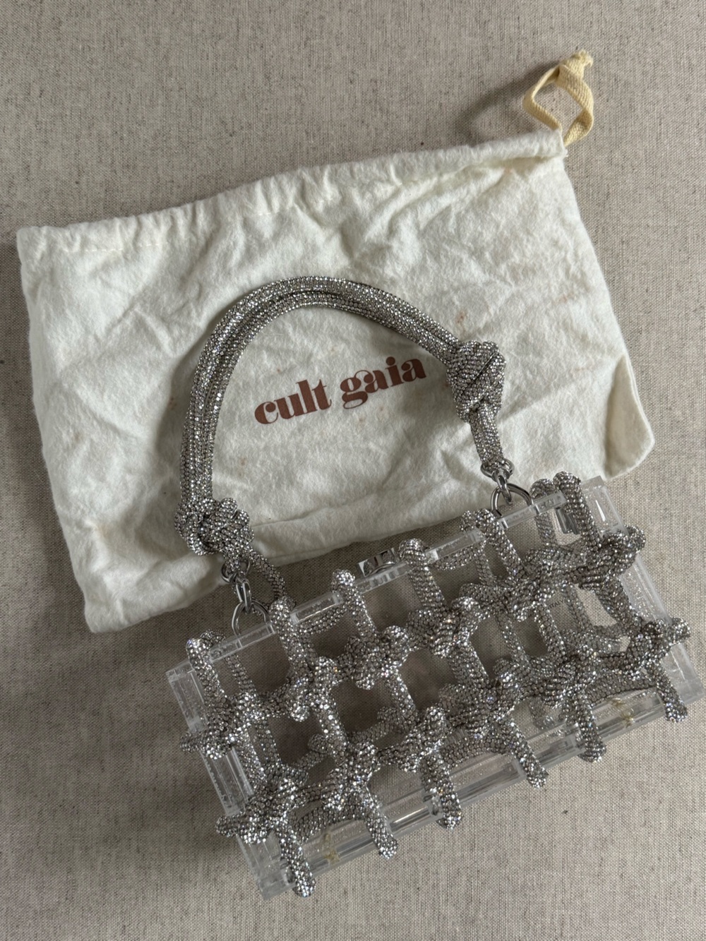 AUTHENTIC Cult Gaia Bess Shoulder Bag - Clear Crystal Acrylic Cage Bag - Picture 3 of 10